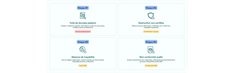 Risques en santé : fuite de données patients, destruction non certifiée, absence de traçabilité, audits